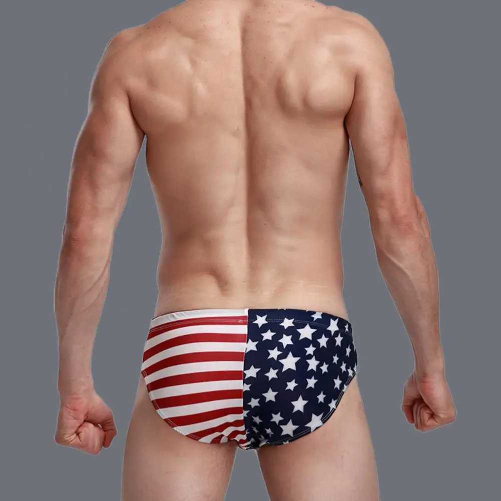 Breathable Men Swim Briefs Trunks Washable Stretchy USA Flags Design Swimming Trunks for Water Activity M250218