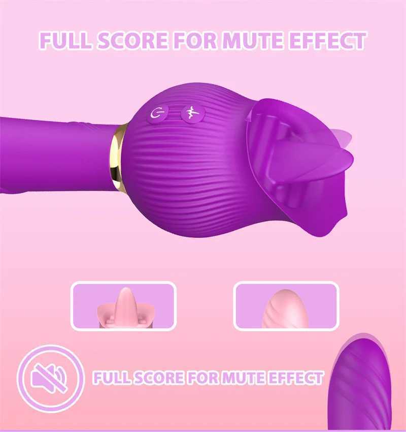 Female Masturbation 12 Modes Silicone Wand G Spot Vibrator Rose Tongue Licking Clit Stimulation Sex Toys for Women Adult ProductXJ250218