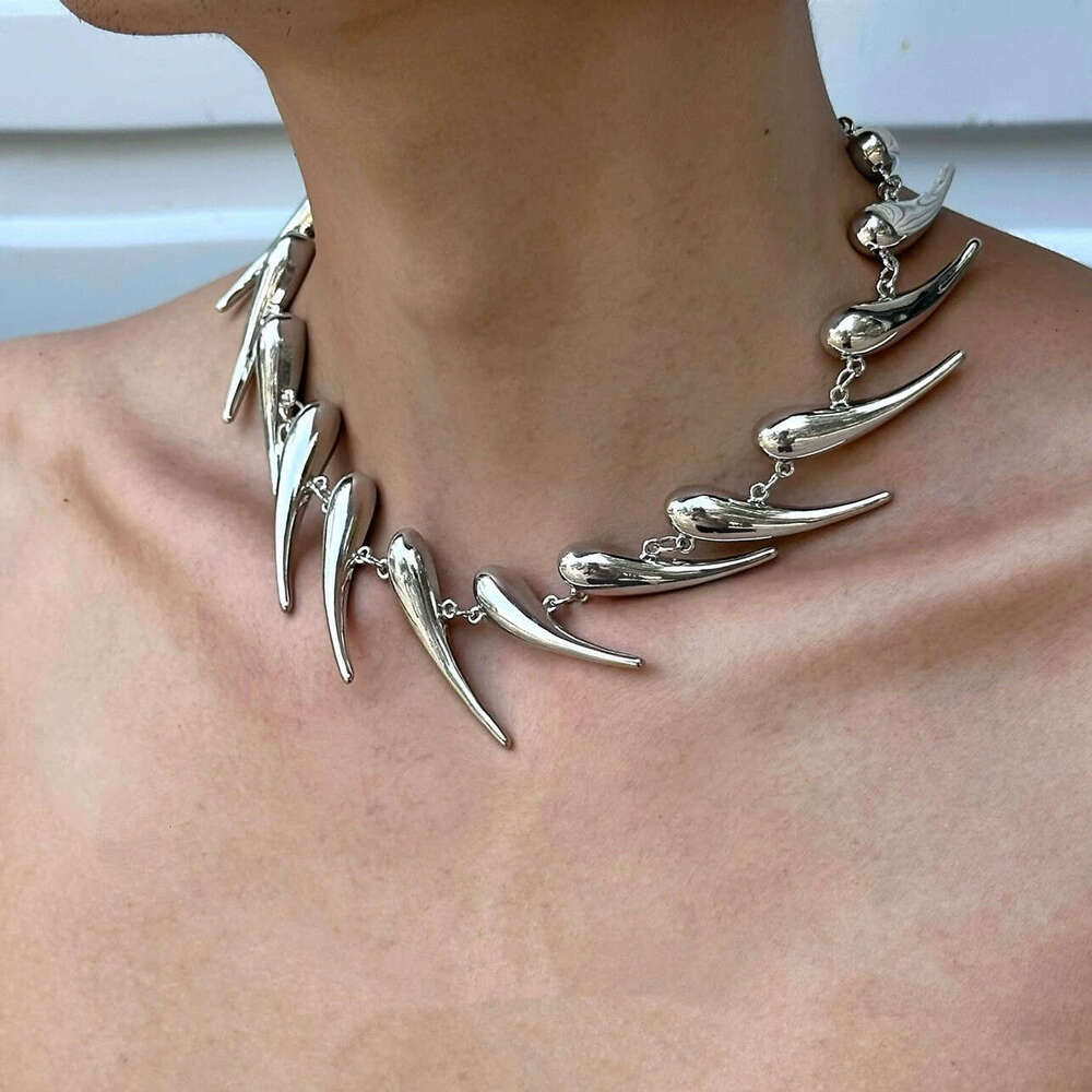 Thorn Geometry Sier Sting Irregular Metal Necklace Men's Instagram Niche Hip Hop High end Neckchain for Women's Fashion