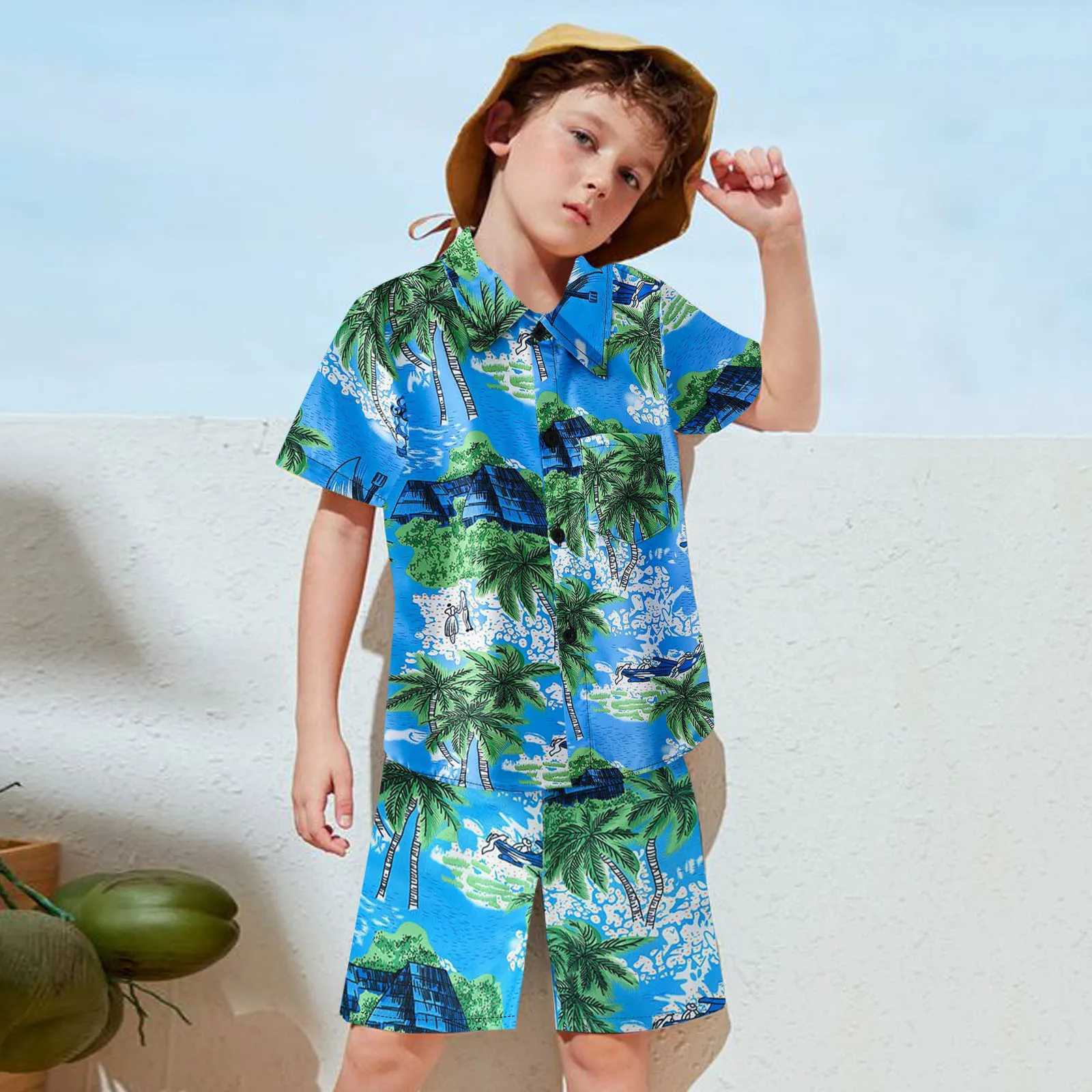 Toddler Boys Girls Short Sleeve Casual Tops Haii Beach Holiday Floral Shirts T Shirt Fashion Round Neck Tracksuits Kids Suits W250218