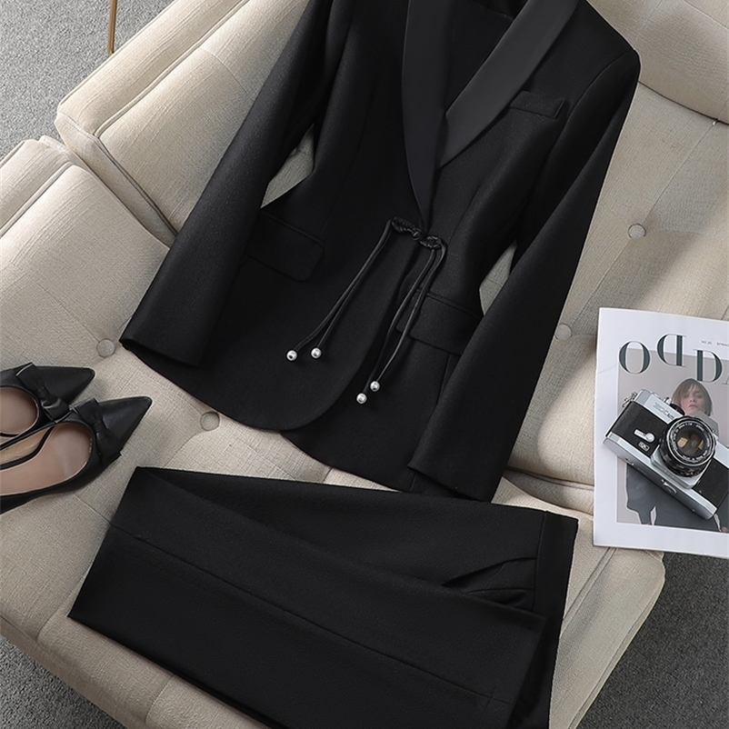 Elegant Khaki Black Beige Women Pant Suit 2 Piece Set Office Ladies Female Business Work Wear Formal Blazer Jacket And 250206