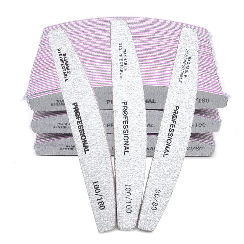 50Pcs/Lot Grey White Half Moon Purple Core Nail Files 80/100/180 Womens Nail DIY Thickening Professional Nails Polishing Tools 250214