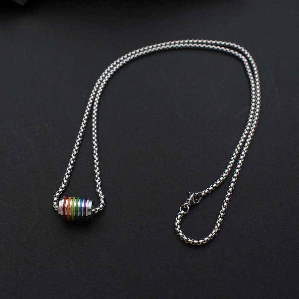 Rainbow bead necklace for men and women, trendy internet celebrity, hip-hop pendant, cool style sweater chain, titanium steel non fading sweatshirt ch