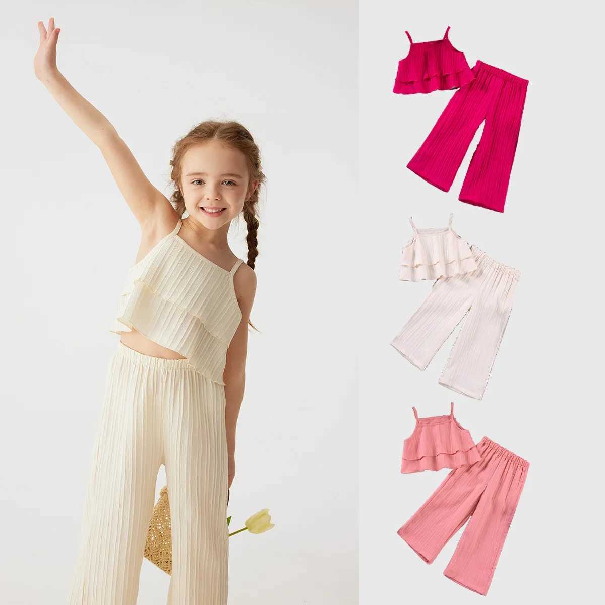 Toddler Girl Fashion Set Summer Solid Color Baby Girl Suspenders Long Pants Two-piece Set Hot Sale Girls Clothes W250218