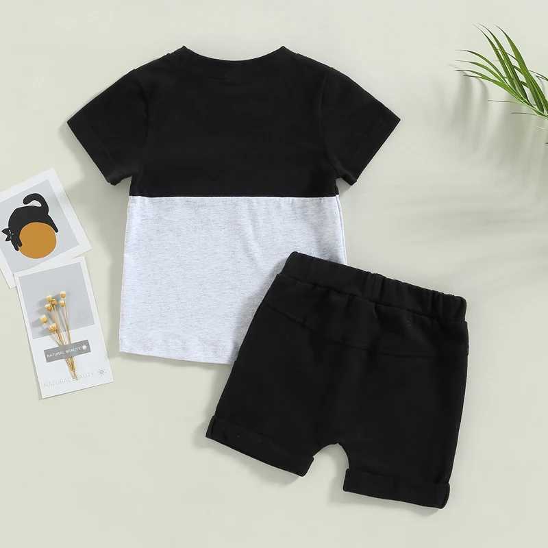 2023-02-01 Lioritin 0-3Years Toddler Boys 2Pcs Summer Outfit Sets Short Sleeve Contrast Color Tops Solid Drstring Shorts W250218