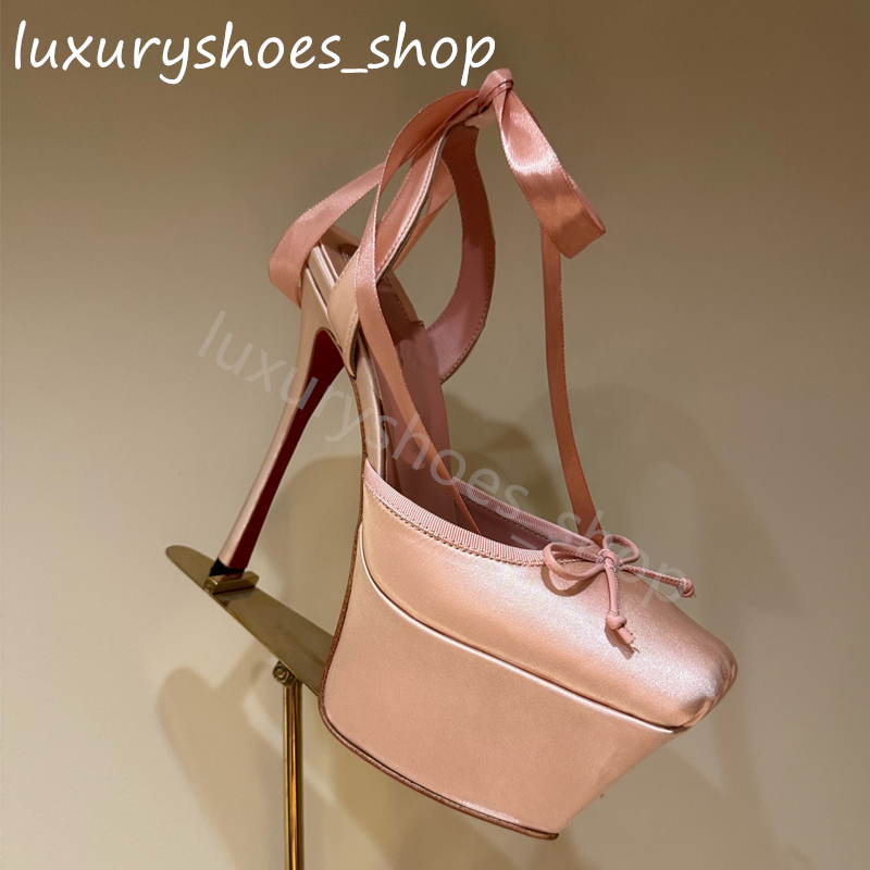 Platform heels Luxury Square Toe Stiletto Heel Ballet shoes Women Fashion Ankle strap Satin Designer Dress Shoes Slingbacks shoes sandals Size 34-41 with box