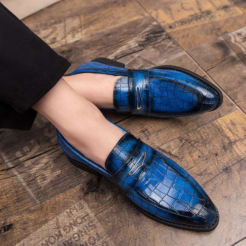 men leather original Italian Classic Blue penny loafer shoes Red Dress Wedding Shoes Men Formal Flats big size 38 48