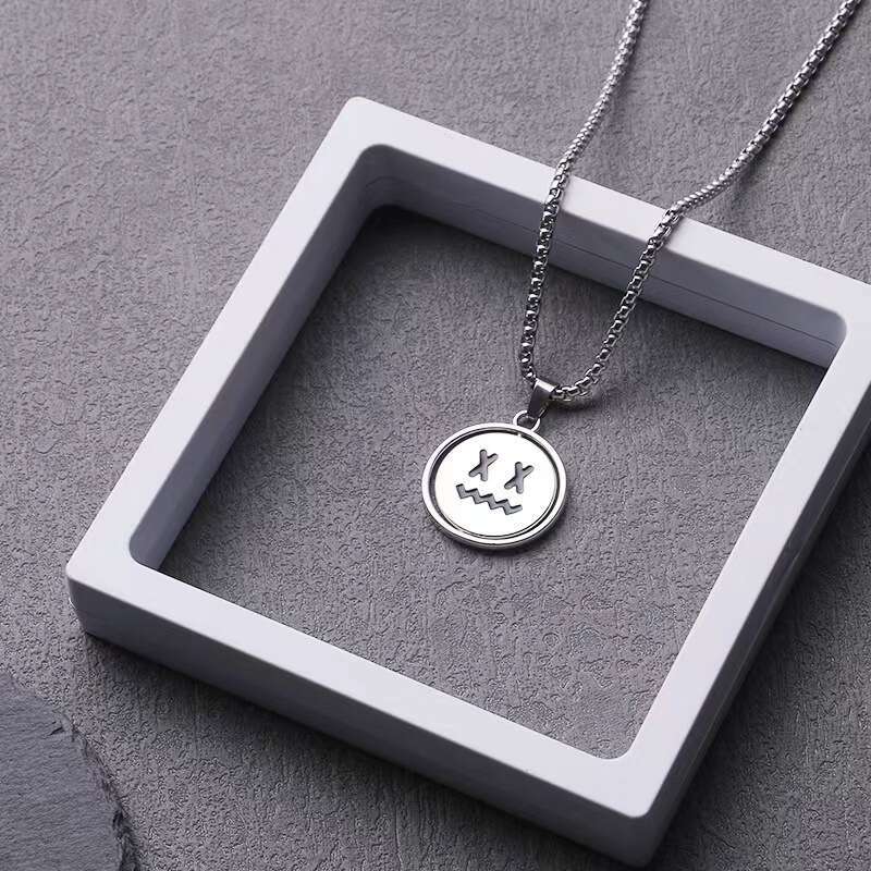 Weeping rotating smig face net red titanium steel necklace sweater chain hip-hop trend pendant mood China-Chic street expression cool