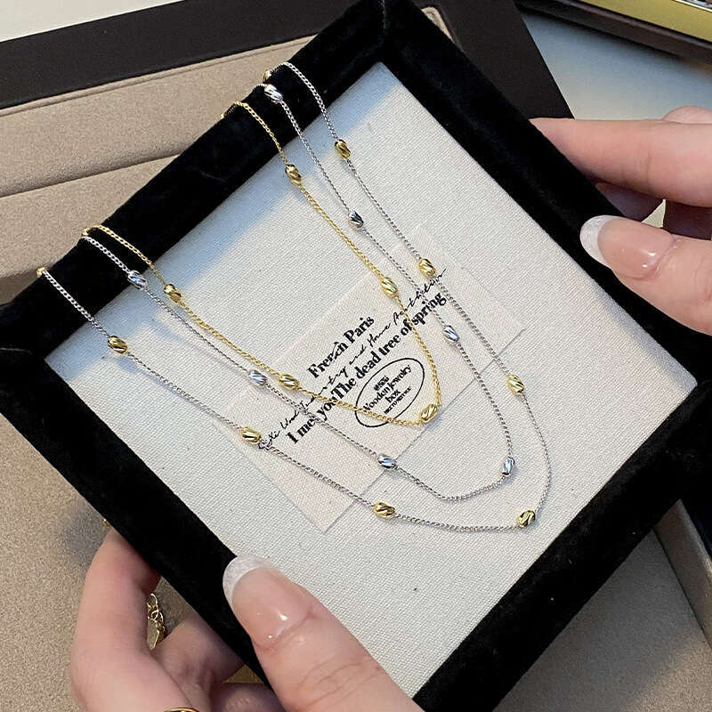 Tichins fashionable car wer diagonal bead necklace S pure sier minimalist style collision color versatile collarbone chain for women