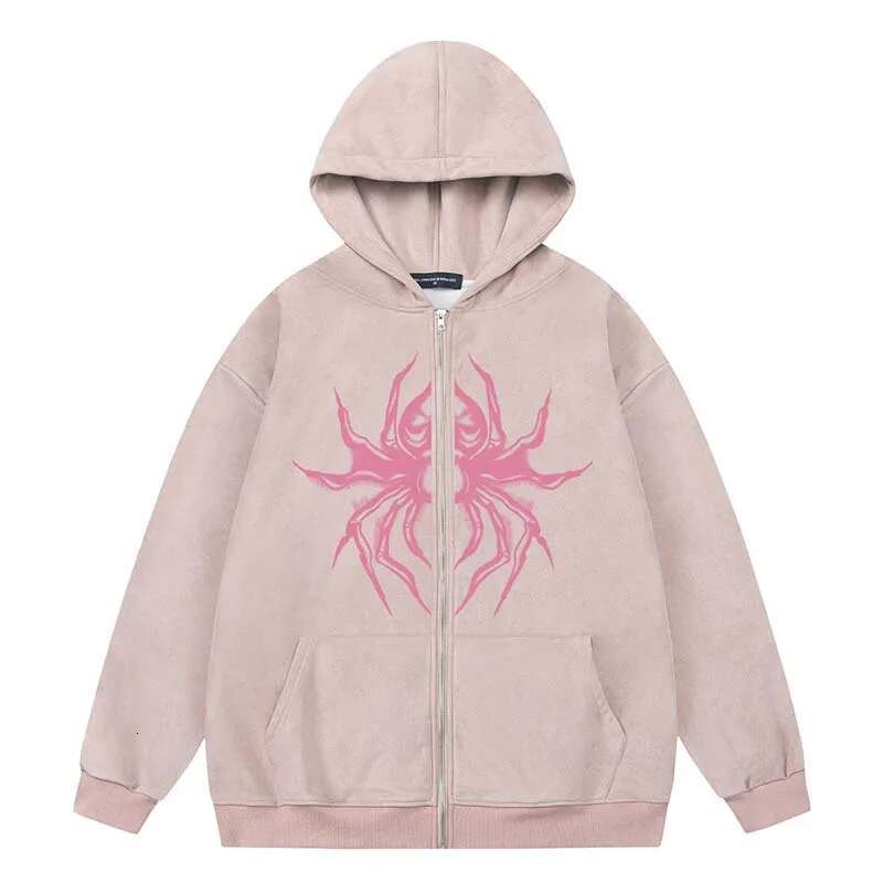 Haruku Hoodie Jacket Streetwear Fashion Letters Spider Print Zipper Hooded Sweatshirt 2023 Unisex Hip Hop Casual Loose Coats