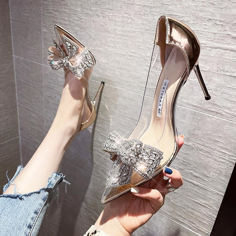 women dress shoes sandals for womens high heels sandals transparency pointed tip bowknot outdoor casual shoes slippers slides sandal new