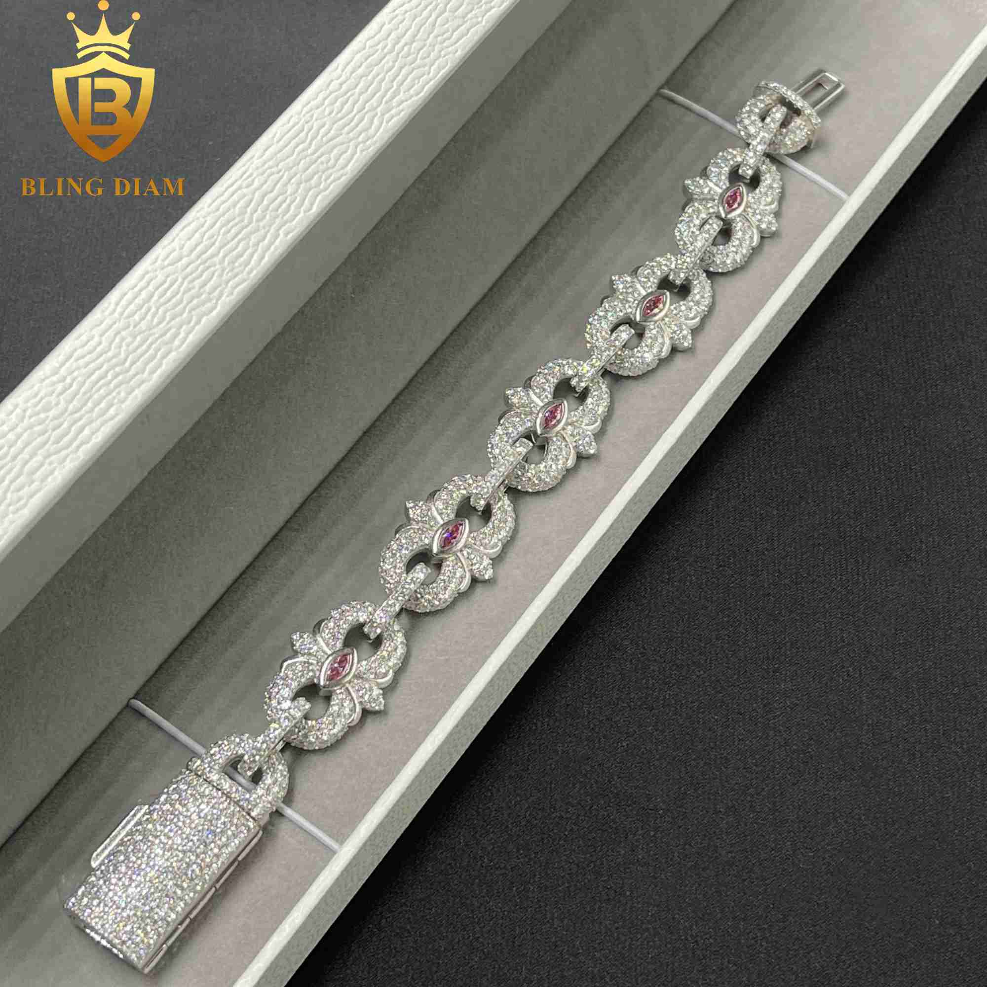 Iced Out Jewelry Solid 16.5mm 925 Sterling Silver Hip Hop VVS Moissanite Cuban Link Chain Bracelet
