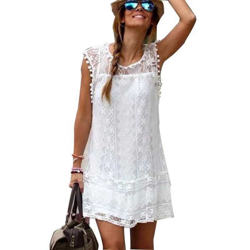 Basic Casual Dresses Summer White Women Dress 2024 Casual Slveless Beach Short Dress Female Sexy Tassel Mini Lace Dress Womens Knitted Dresses H25217