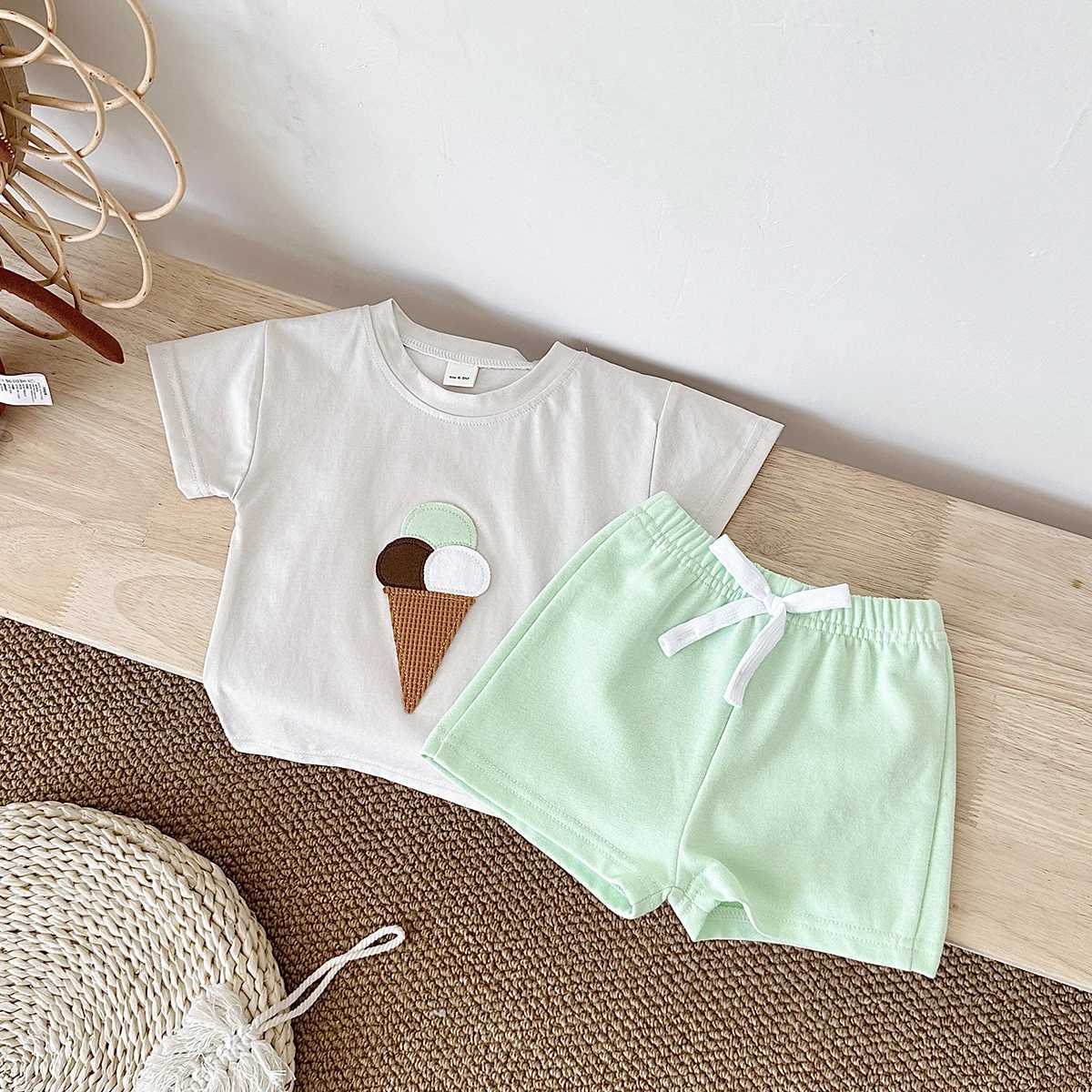2Pcs Boy Girl Summer New Baby Clothes Sets Children Clothing Ice Print T-shirt+Shorts Infant Toddler Outfit Suit Clothes W250218