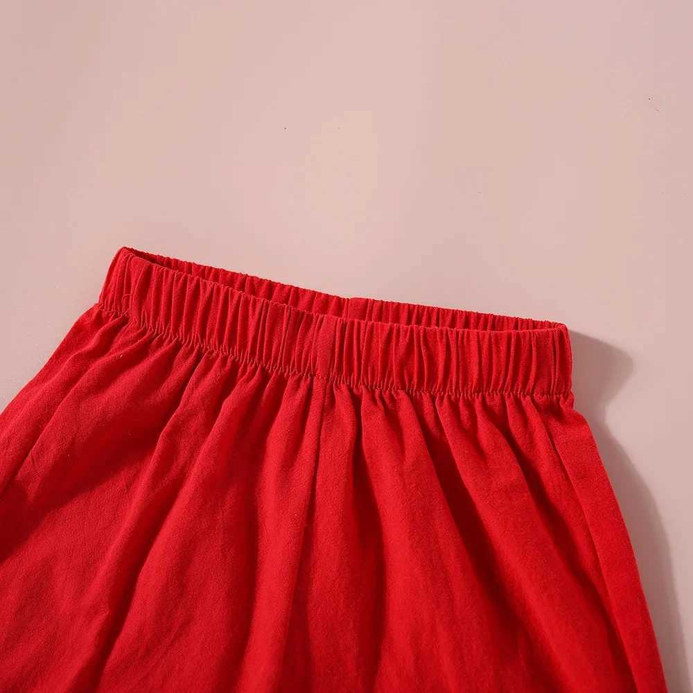 Summer Girl Cotton Sleeveless Set 2 pieces/piece Girl Flower Embroidered Small Sleeve Top+Solid Color Shorts W250218