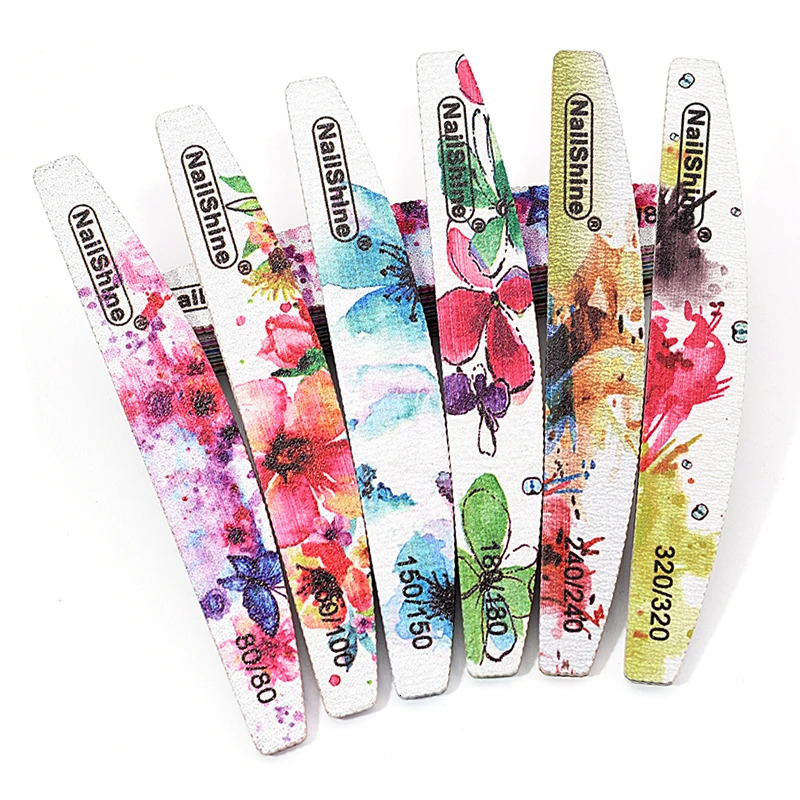 50 Pcs/Lot Double Sides Nail File Professional Strong Thick Printing Half Month Acrylic Files Polishing Manicure Tools Wholesale 250214