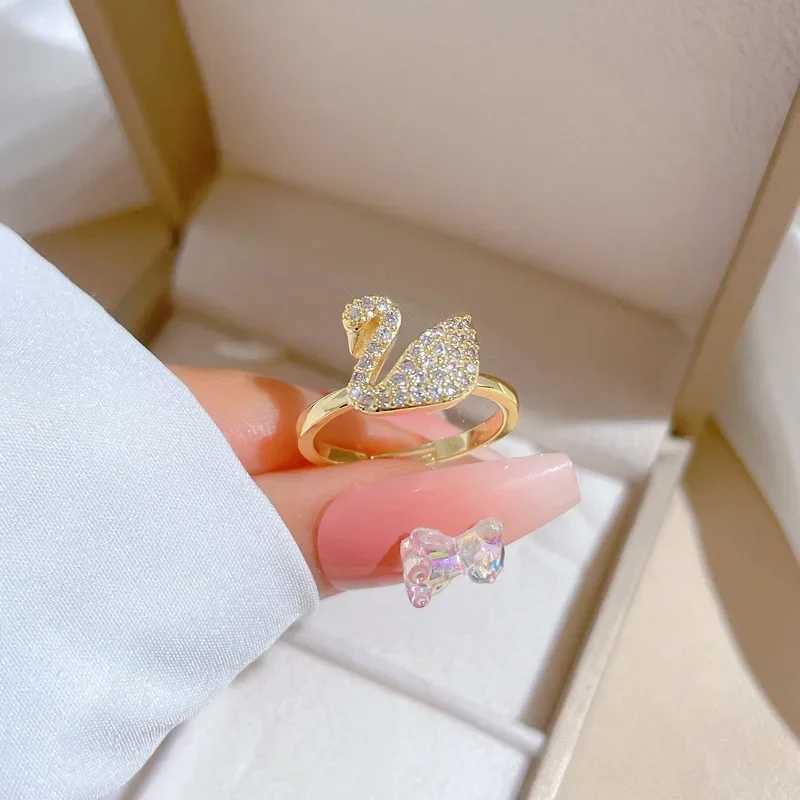 Jewellery Ring Designer Fine Jewellery High Quality Textured Full Zircon Sparkling Swan Cartoon Adjustable Band for Christmas Gift and Bridal Finger J