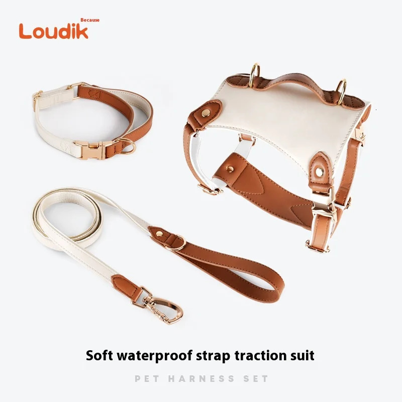 Loudik High-Grade Leather Pet Chest Harness Dog Leash Collar With Carabiner Explosion-Proof Punch Pet Training Supplies 250218