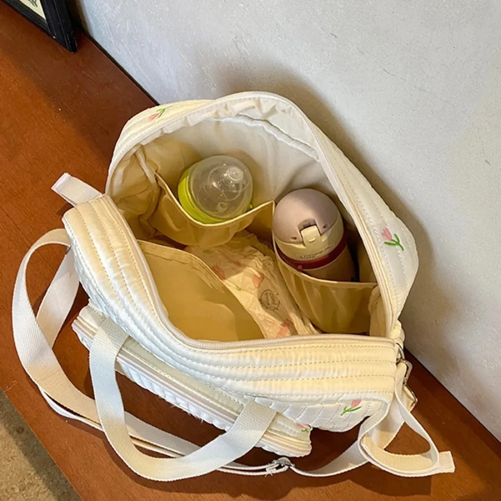 Mommy Diaper Bag Large Capacity Print Embroidery Zipper Handbag Beige born Nappy Pouch Portable Single Shoulder Womens Bag 250218