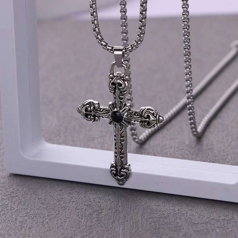 Cross Necklace Simple Titanium Steel Hip Hop Personality Student Trendy Men's and Women's Pendant Sweater Chain