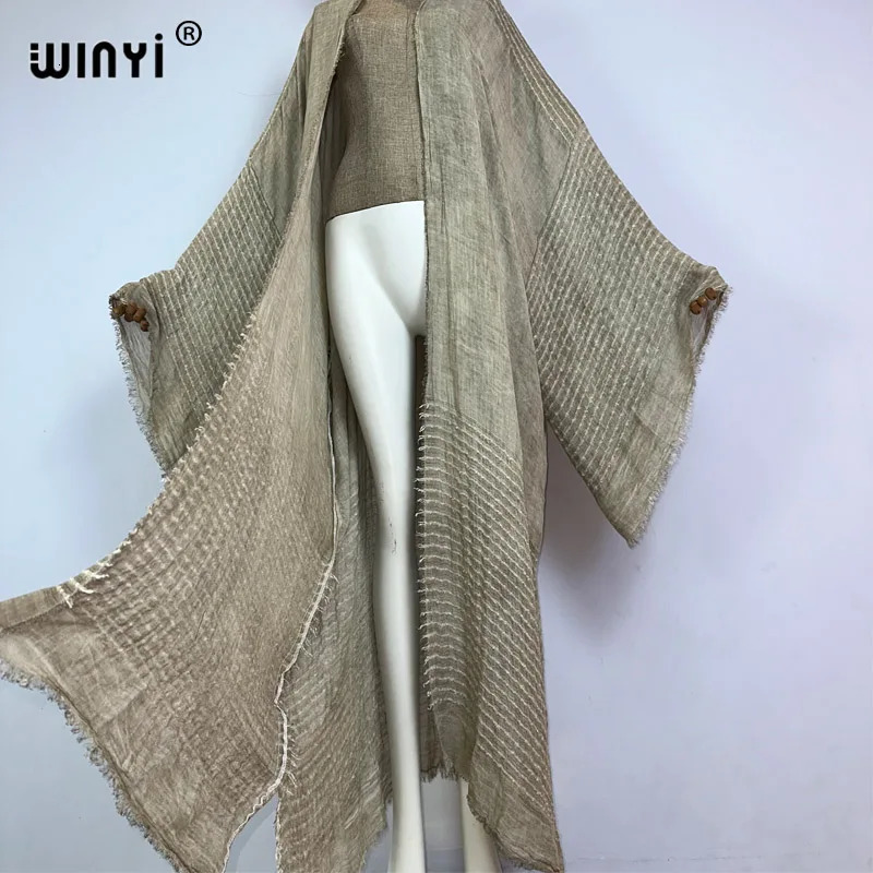 WINYI high quality comfortable Women Soft Cardigan Loose Dress Party Boho Maxi beach Holiday Swimming Cover ups Africa Kimono 250212