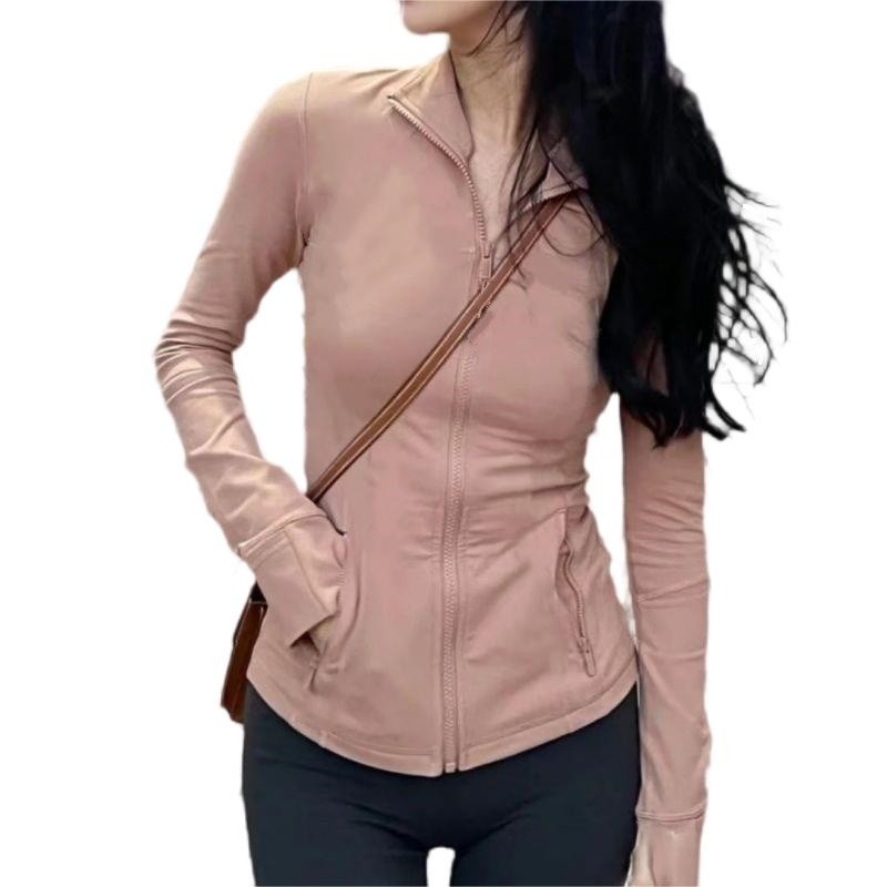 womens gold zipper designer yoga cropped jacket full length activewear coat solid sportswear outerwear gym running lounge wear stretchy comfort fit