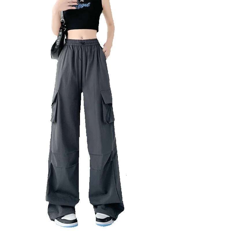 American wide leg paratrooper overalls womens summer high waist mountaineering sports pants loose retro casual assault paper bag pants