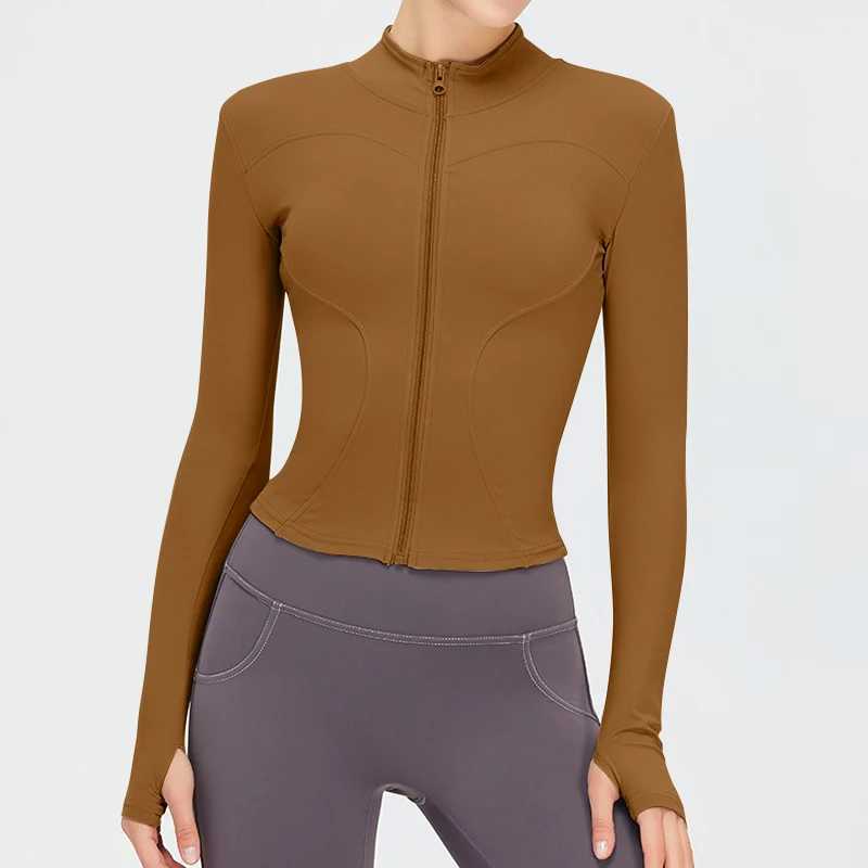 Active Shirts Tees Sports Jackets Zip Women Gym Shirt Female Workout Stand Collar Long Slves Jacket Running Clothing Slimming Coat H25218