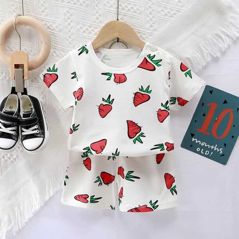 2023 New Kids Sets Summer Print Cute Boys Girls 2pcs Outfits Childrens Clothes Cotton Casual Toddler Tshirts Shorts Set W250218