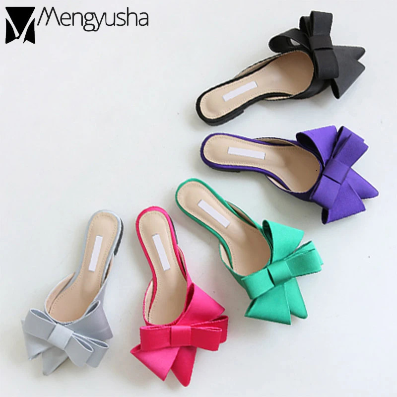 Pantuflas Femme size41flats closed toe slides women sandals korean pointy mules real silk quality slippers woman beach shoes 250217