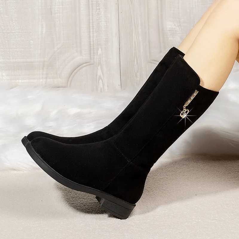 Hot Women Autumn Boots Casual Flat Boots Plus High Warm Cott Shoes Fi Side Zip Women Winter New 6988XJ250217