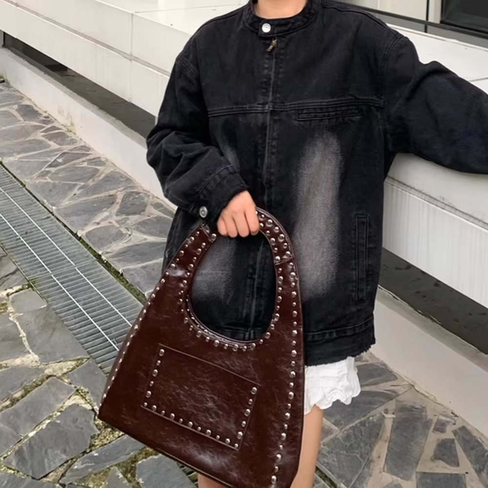 Free Shipping Retro Designer Women's Shoulder Bag Motorcycle Wind Oil Wax Leather Armpit Handbag For Women Designer Bag Luxury Bag Tote Bag