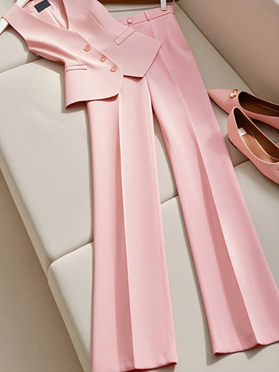 Korean Drama Dressing Style High-end Pink Professional Suit Vest Pants Summer Fashion Two Piece Set Women Outfits 250206