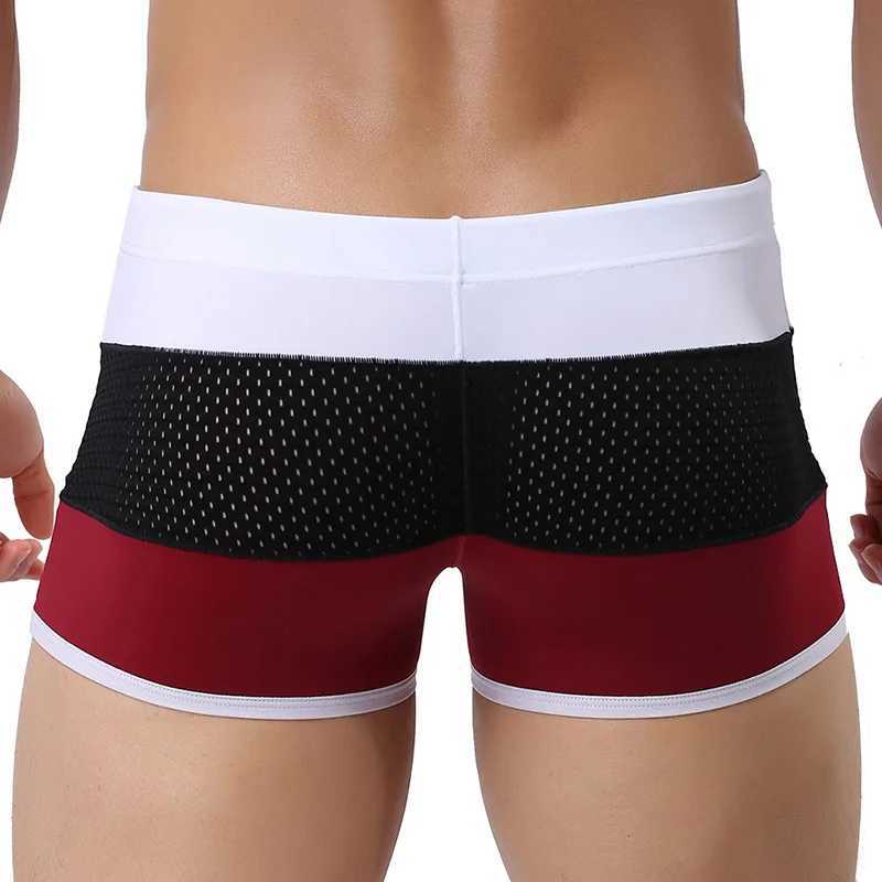 Mens Mesh Swimwear Swimming Trunks Sport Shorts Men Boxer Swim Shorts Sexy Patchwork Swimsuit Men Board Shorts M250218