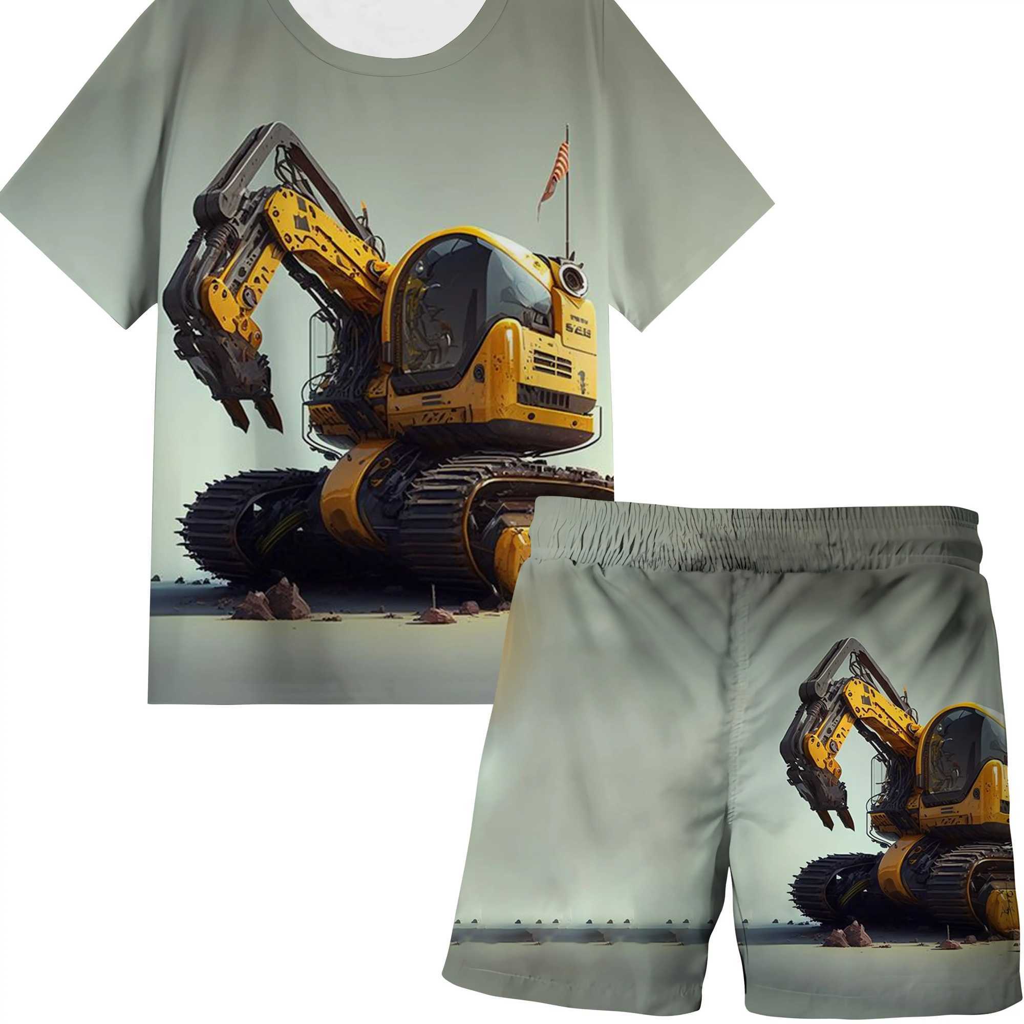 Childrens Clothing Suit for Boy Short Sleeve Shorts Car Print Casual Round Neck Kids Summer Clothes Childrens Sets W250218