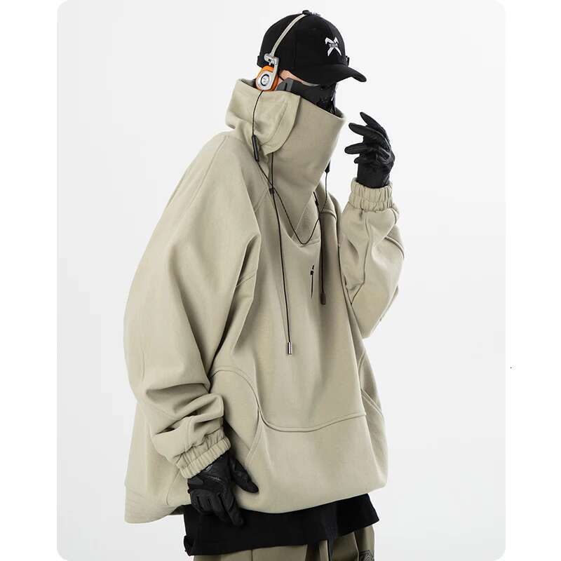Autumn Winter Functional Neck Hooded Sweater Cloak Hoodie Men's Clothing Haruku Sweatshirt High Street Streetwear