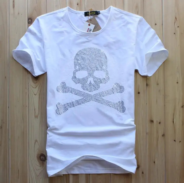 S-6XL Rhinestones Fashion Anime Men Skulls T-shirt cotton Streetwear Hip Pop n drop 250217
