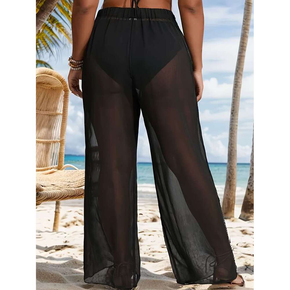 New Fat and Plus Size Sexy Slimming Lightweight Breathable Mesh Black Beach Pants Swimsuit for Women Maillot De Bain Swimwear New Arrival New Product
