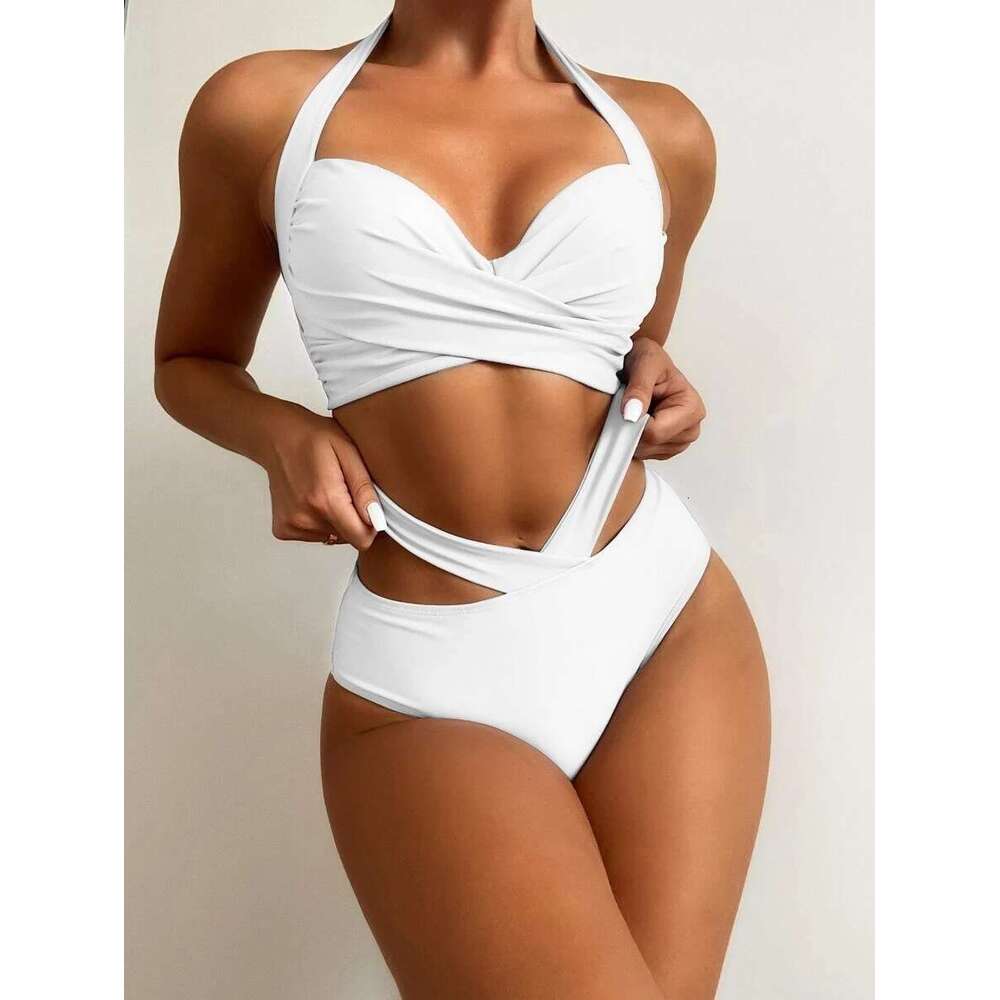 2022 European American split steel holder fashionable and sexy printed high waisted bikini swimsuit 2025 new casual fashion trend clothing