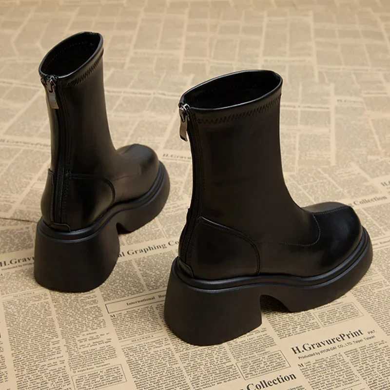 Women Platform Ankle Motorcycle Boots Mid Heels Designer Shoes Winter 2024 Classic Shoes New Brand Gladiator Zapatillas LadiesXJ250217