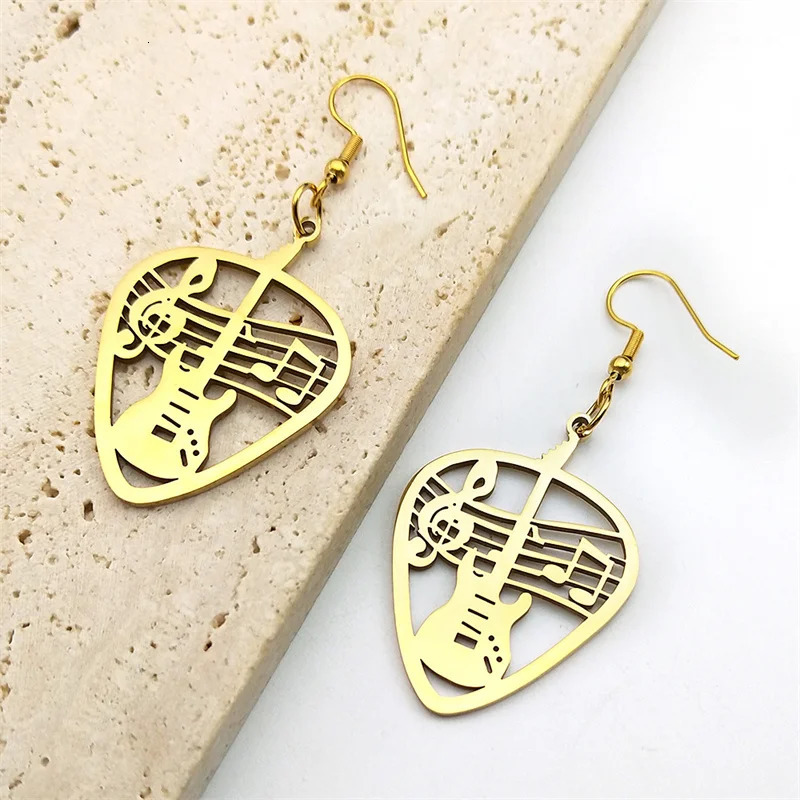Rock Music Guitar Pick Pendant Drop Earrings for Women Stainless Steel Punk Musical Bass Note Dangle Earring Party Gift Jewelry 250213