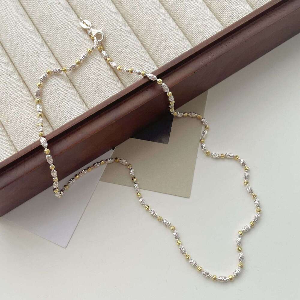 Tiqi Korean version niche S pure sier olive necklace women's collarbone minimalist contrasting car wer bead plain chain