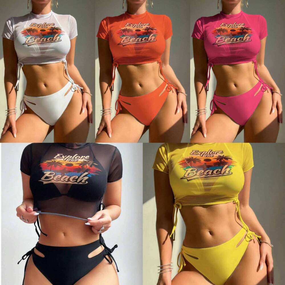 European and American sexy three piece women's popular beach tie bikini split swimsuit 2025 new casual fashion trend clothing