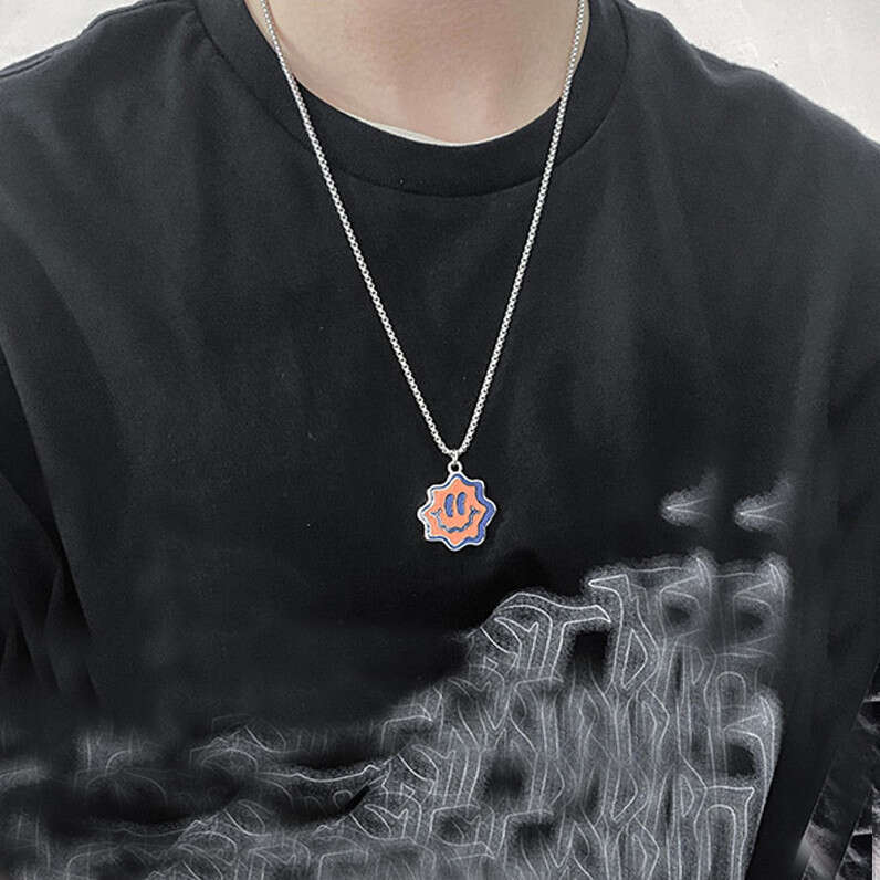 Wave Smig Face Titanium Steel Necklace Hip Hop Pendant Popular Ornaments Funny Childlike Couples Male and Female INS Street Accessories