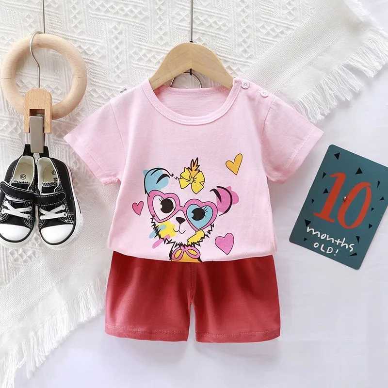 2023 New Kids Sets Summer Print Cute Boys Girls 2pcs Outfits Childrens Clothes Cotton Casual Toddler Tshirts Shorts Set W250218