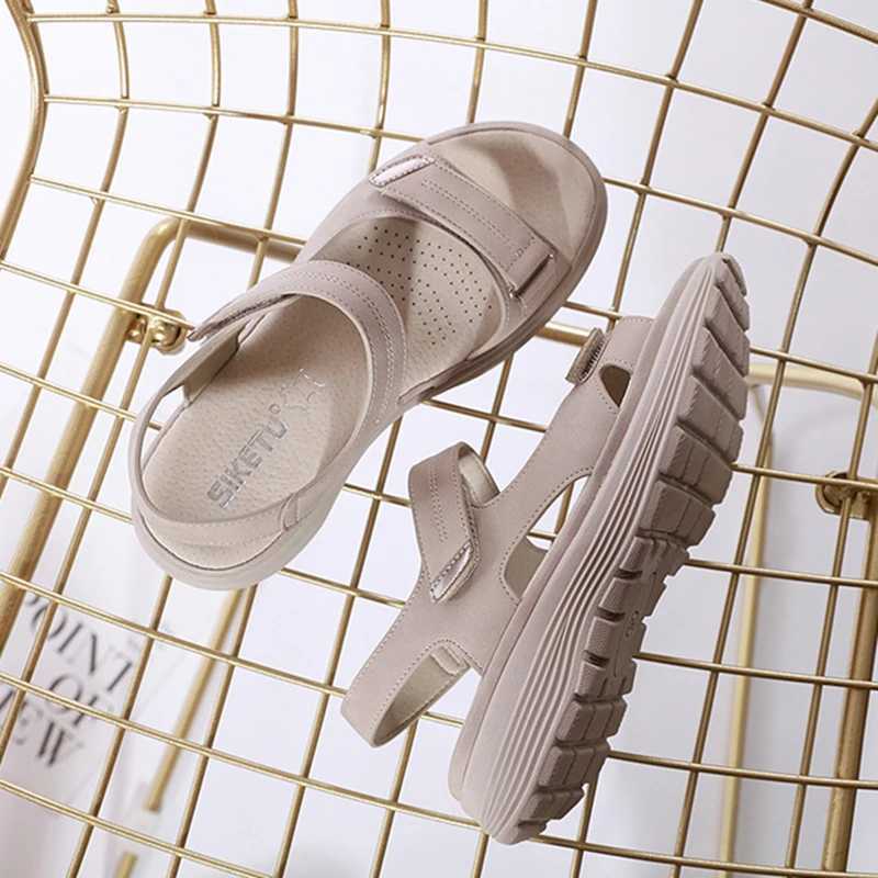 New Arrival WOIZGIC Womens Ladies Mother Female PU Leather Sandals Shoes Platform Summer Cool Beach Hook Loop Non Slip Plus Size 41 42 T250218
