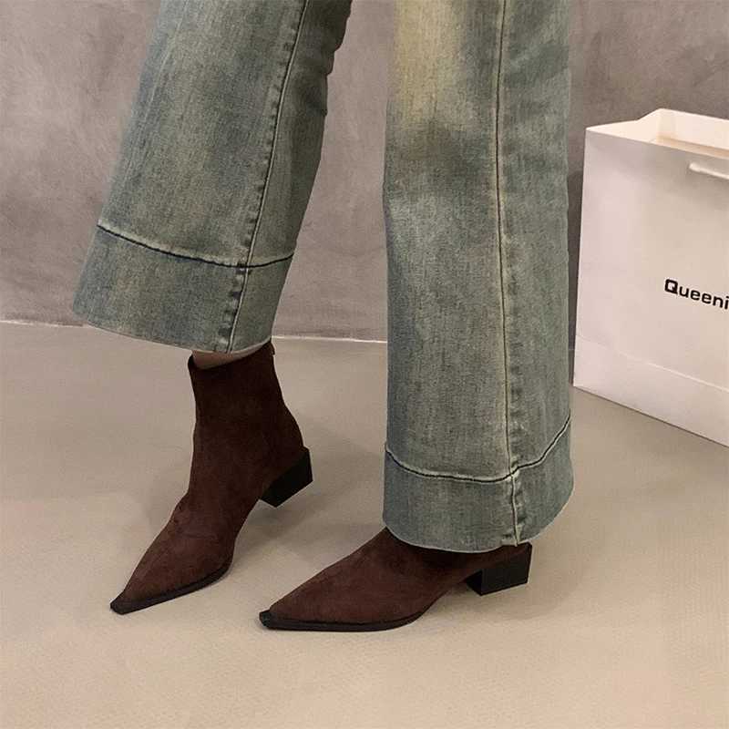 Designer Leopard Women Ankle Boots Fi Pointed Toe Short Booties Ladies Ccise Square Heels ShoesXJ250217