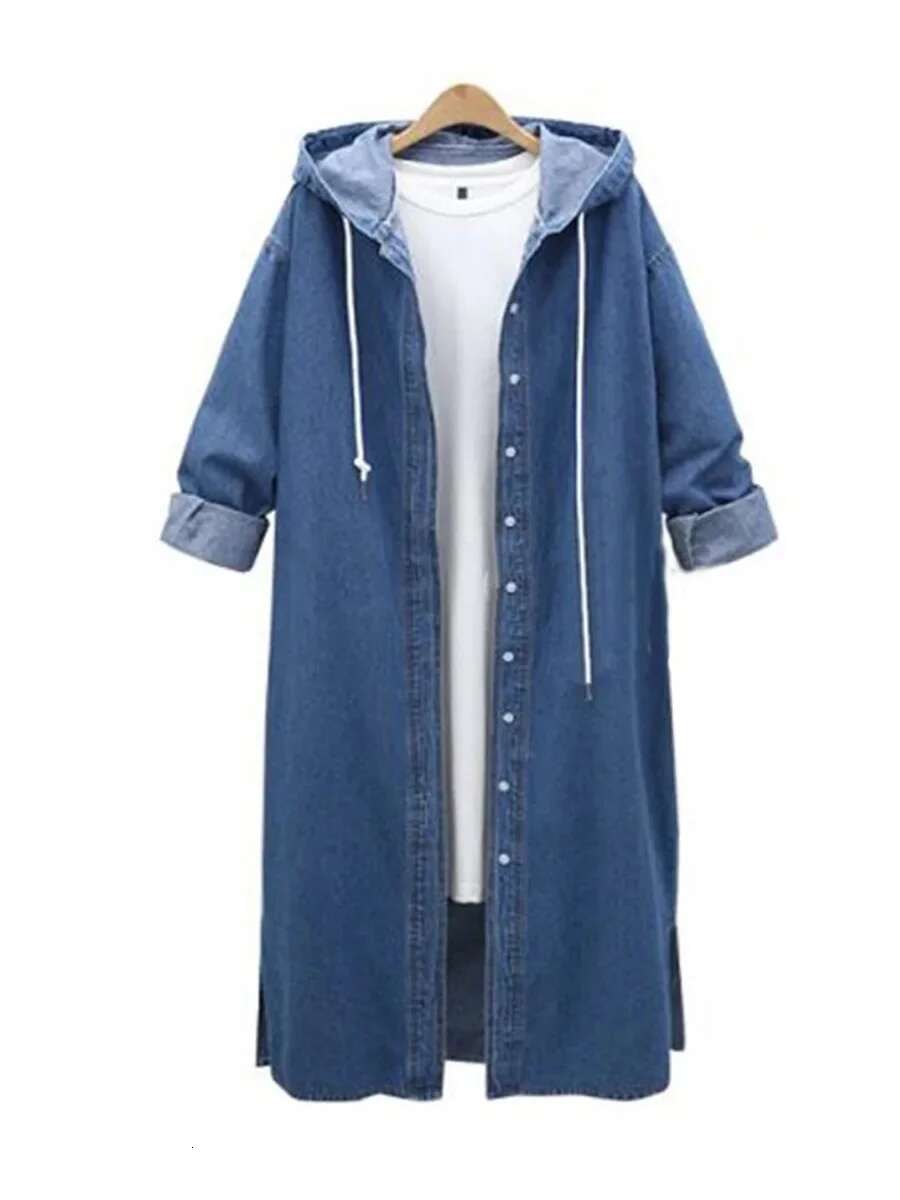 New Korean Version Long Sleeve Hooded Denim Top Single-Breasted Medium-Length Jacket For Women