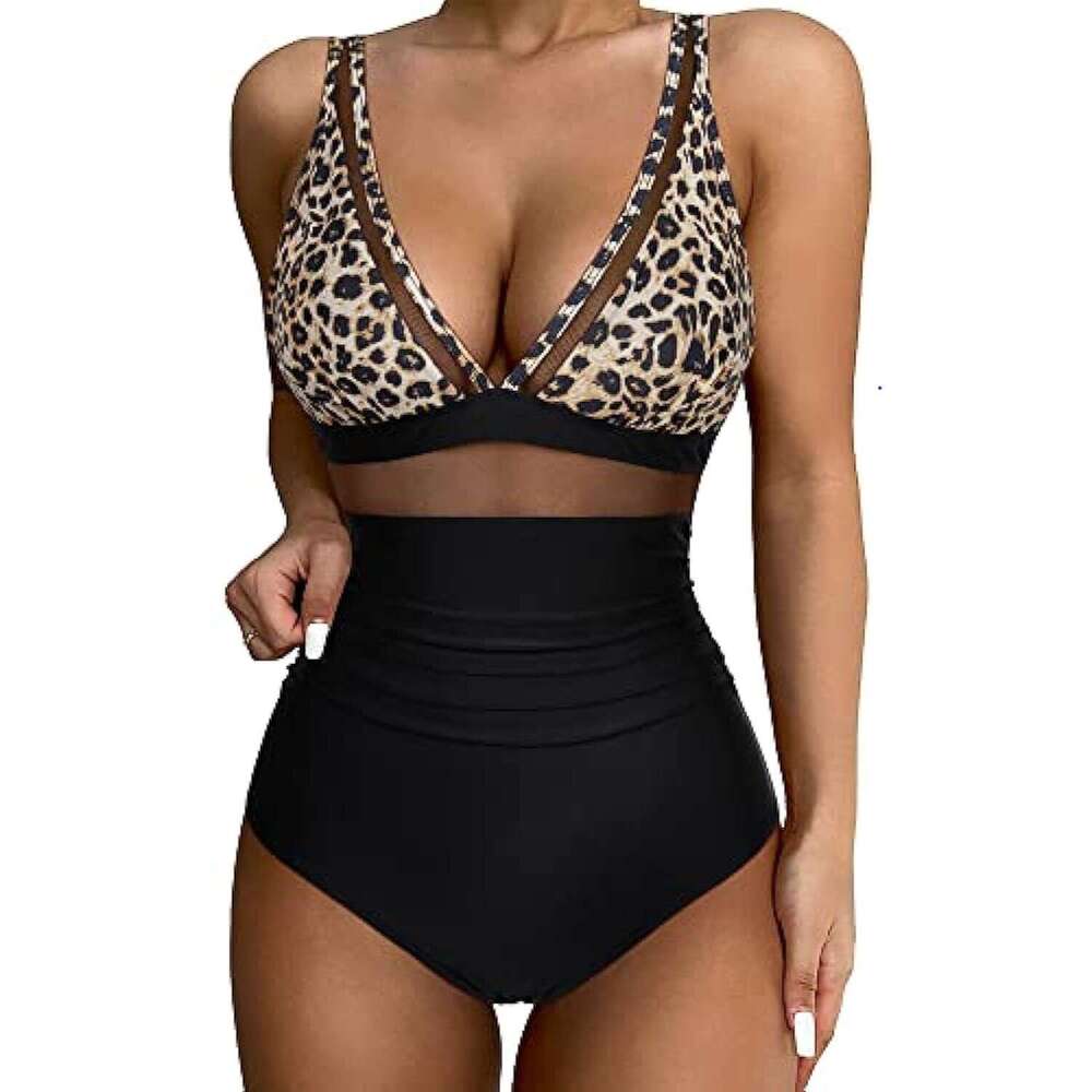European and American popular one-piece swimsuit, y hollow mesh deep v gathering perspective bikini 2025 new casual versatile fashion clothing