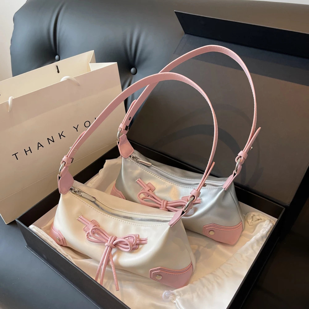 Bow Tie Chic Y2K Handbag PU Leather Trendy Shoulder Bag Contrast Color Clutch Purse Shopping Dating Bag for Women 250214